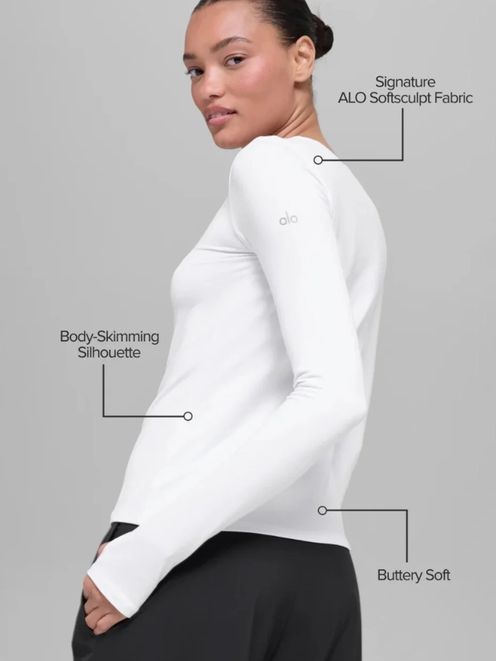 Alosoft Finesse Long Sleeve White Top